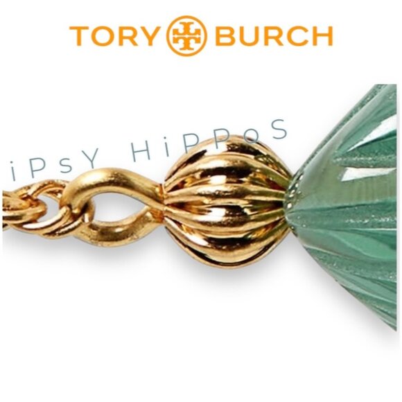Tory Burch Gold & Green Earrings & Necklace Set Sparkle Like a Fancy Leprechaun - Picture 4 of 9